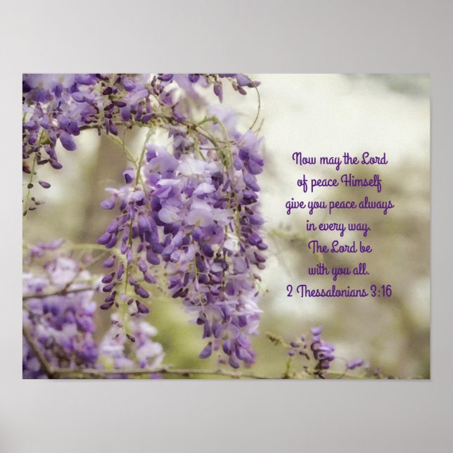Wisteria púrpura Flores Arte Biblia Verse Poster (Frente)