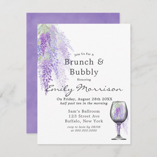 Wisteria Wine Glass Brunch & Bubbly Invitación (Anverso / Reverso)