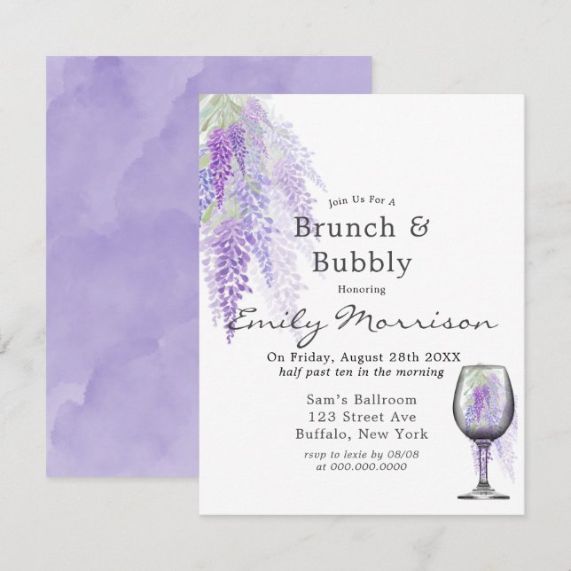 Wisteria Wine Glass Brunch & Bubbly Invitación (Anverso / Reverso)