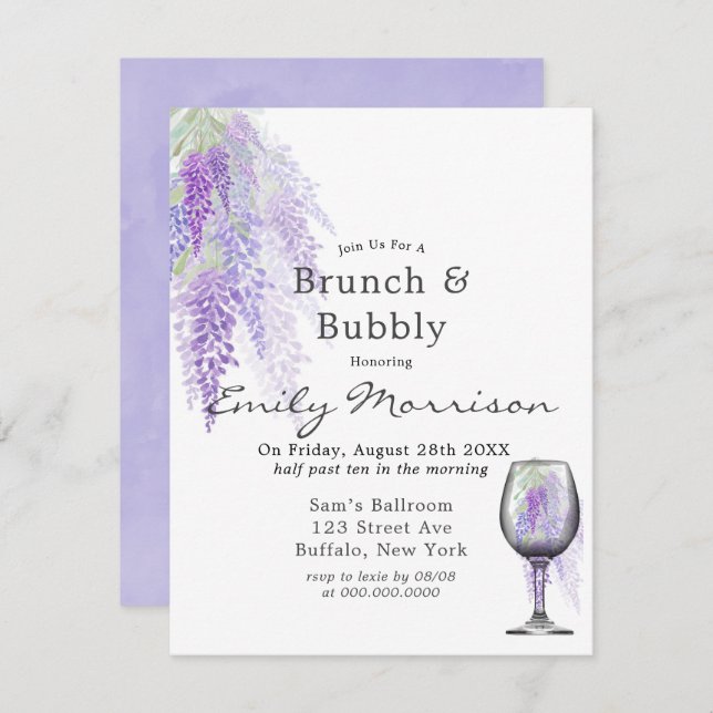 Wisteria Wine Glass Brunch & Bubbly Invitación (Anverso / Reverso)
