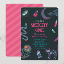 Witchy One First cumpleaños halloween Invitación