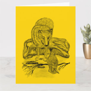 Wolf and Raven - Tarjeta de diseño de color negro