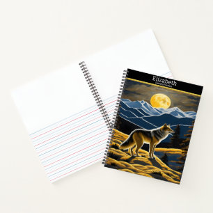 Wolf aúlla a la luna luminosa en un libro de bocet