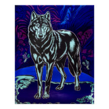 Wolf Design Glossy Art Poster Blue Purple
