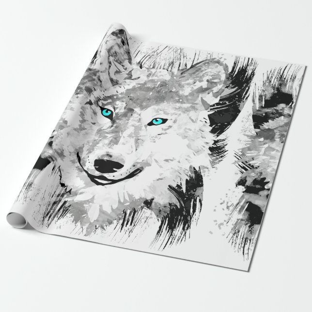 Wolf | Dibujo Gris Wolf | Papel de envolver (Desenrollado)