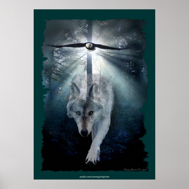 Wolf & Eagle Poster de Arte Espiritual de Vida Sil (Frente)