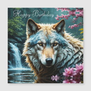 Wolf en pie de río con flores Cumpleaños