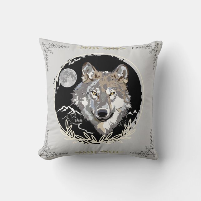 Wolf Gray Black Cojín decorativo (Anverso)