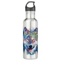 Wolf Head | Botella de agua de lobo colorida