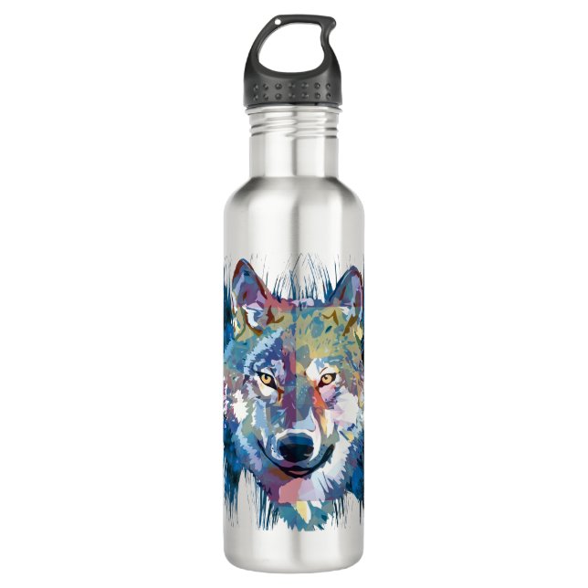 Wolf Head | Botella de agua de lobo colorida (Anverso)