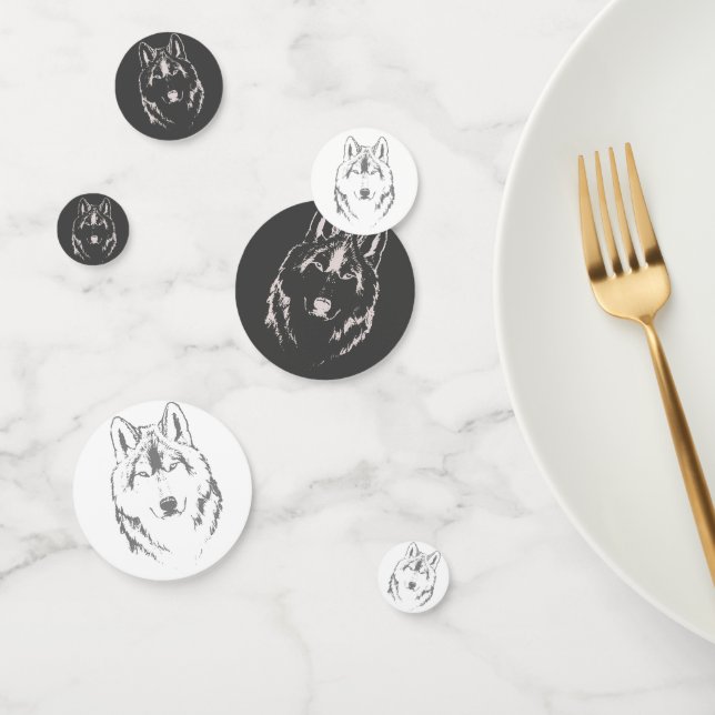 Wolf Head Face Charcoal White Confetti (Grupo)