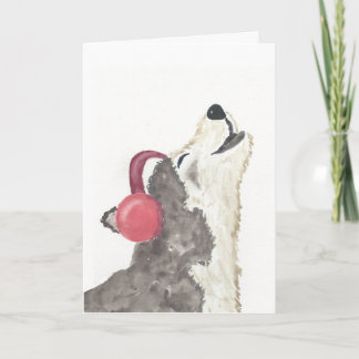 Wolf Howling con audífonos Tarjeta de cumpleaños