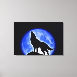 Wolf Howling en el lienzo envuelto en la luna