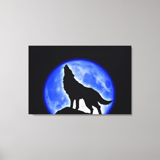 Wolf Howling en el lienzo envuelto en la luna (Anverso)