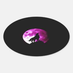 Wolf Howling en Moon Oval Pegatina