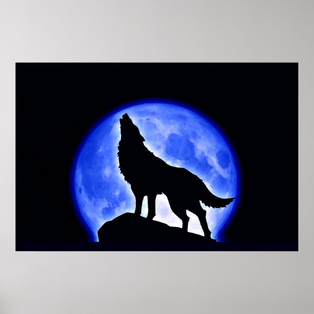 Wolf Howling en Moon Poster Print - Posters Wolf (Frente)