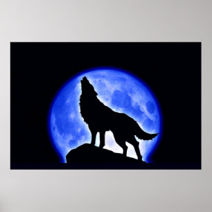 Wolf Howling en Moon Poster Print - Posters Wolf