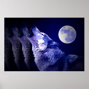 Wolf Howling en Moon Poster Print - Posters Wolf