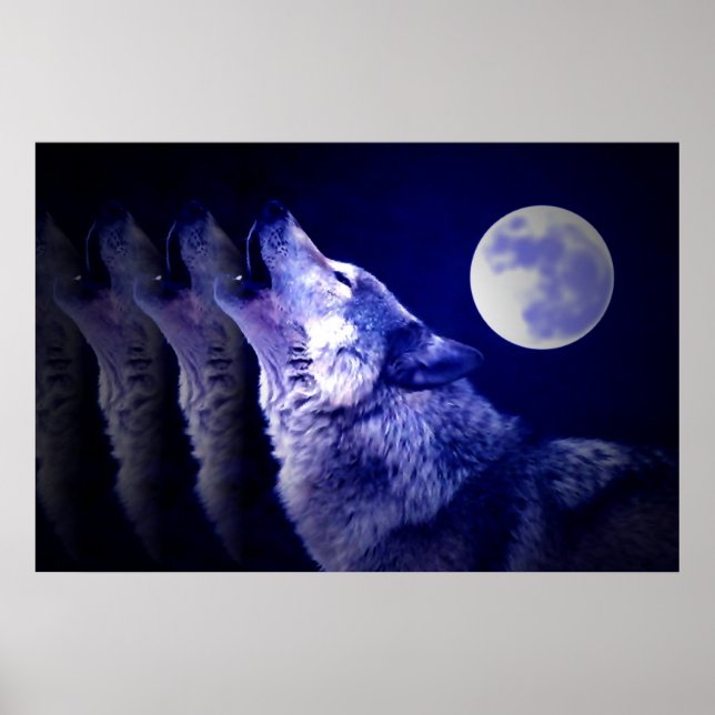 Wolf Howling en Moon Poster Print - Posters Wolf (Frente)