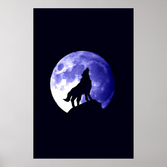 Wolf Howling en Moon Poster Print - Posters Wolf (Frente)