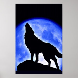 Wolf Howling en Moon Poster Print - Posters Wolf