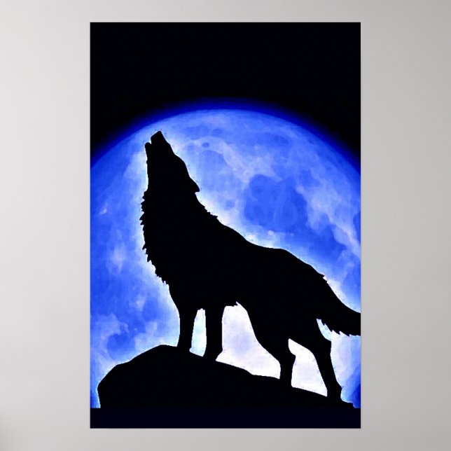 Wolf Howling en Moon Poster Print - Posters Wolf (Frente)