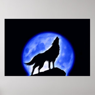 Wolf Howling en Moon Poster Print - Posters Wolf