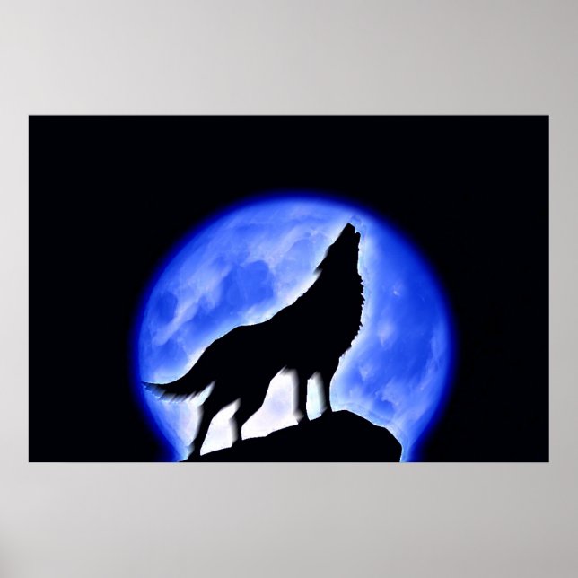 Wolf Howling en Moon Poster Print - Posters Wolf (Frente)