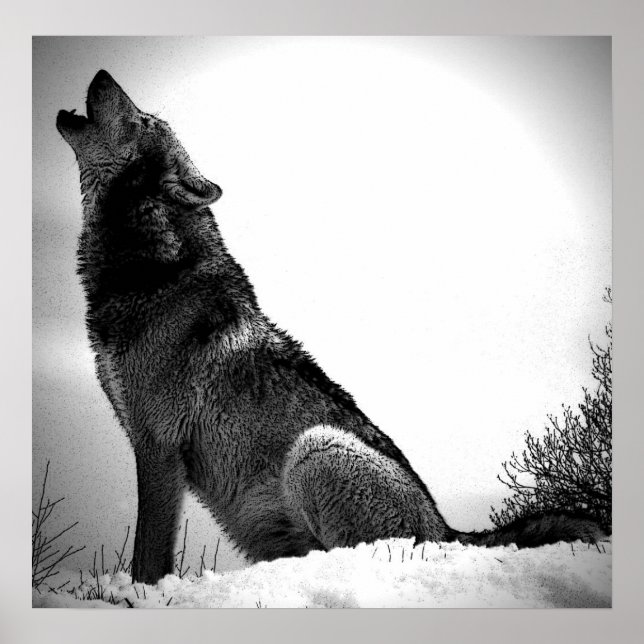 Wolf Howling en Moon Poster Print - Posters Wolf (Frente)