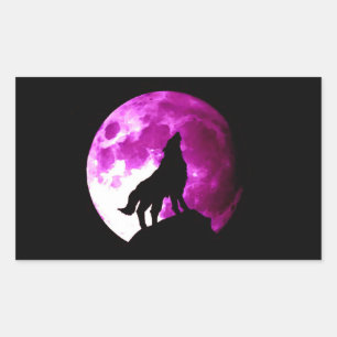 Wolf Howling en Moon Rectangle Pegatina