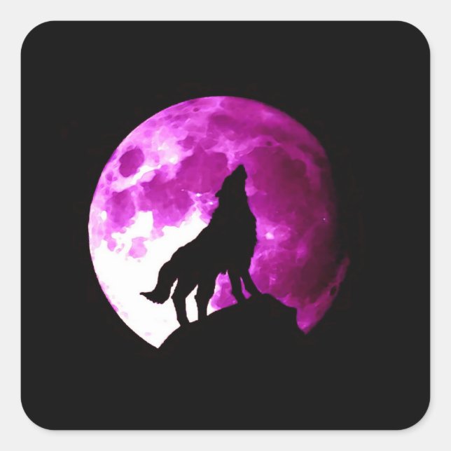 Wolf Howling en Moon Square Pegatina (Anverso)