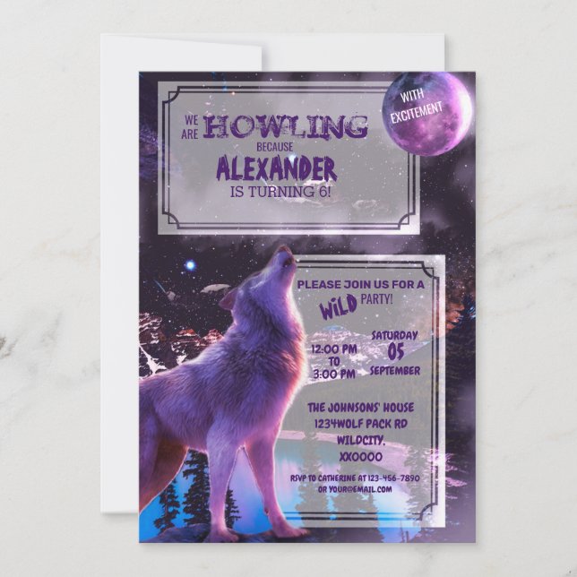 Wolf Howling | Invitación de cumpleaños a Hallowee (Anverso)