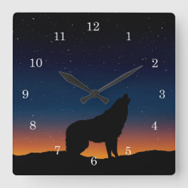 Wolf Howling Silhouette en el reloj de pared Sunse