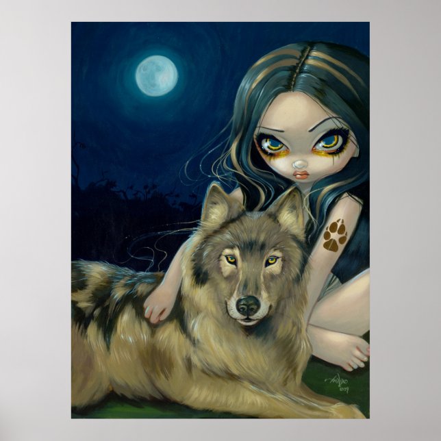 Wolf Moon fantasía gótica Arte Imprimir (Frente)