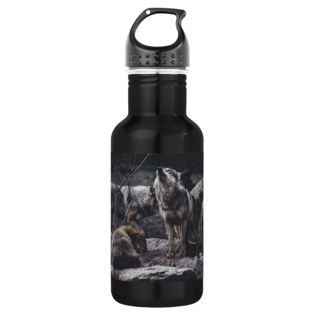 Wolf Pack Botella de agua de acero inoxidable (Anverso)