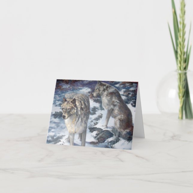Wolf Pair Winter Scene with Landscape Folded (Anverso)