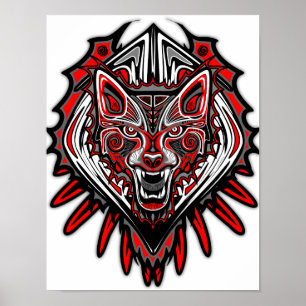 Wolf Tattoo Style Haida Poster de arte (Matte)