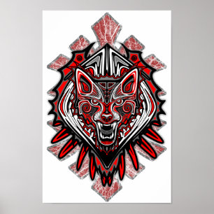 Wolf Tattoo Style Haida Poster de arte (Matte)