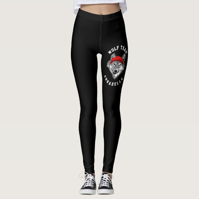 Wolf Wildlife Red Gorra Black Sport Team Leggings (Anverso)