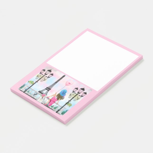 Woman In Paris Post nota Torre Eiffel (En perspectiva)