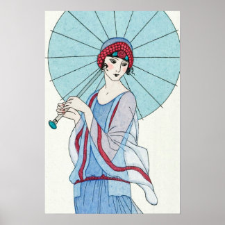 Woman Parasol Retrato Arte Vintage