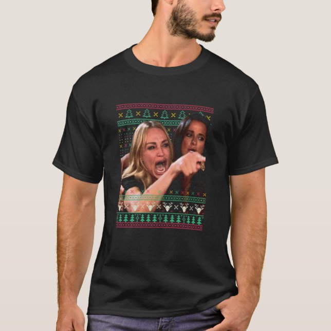 Woman Yelling At A Cat Ugly Christmas Sweater Meme (Anverso)