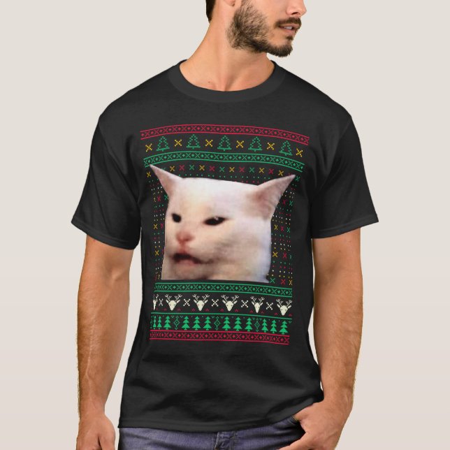 Woman Yelling At A Cat Ugly X-mas Sweaters Funny M (Anverso)