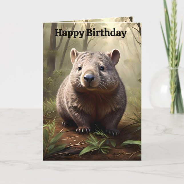 Wombat australiano marrón, tarjeta de cumpleaños (Anverso)