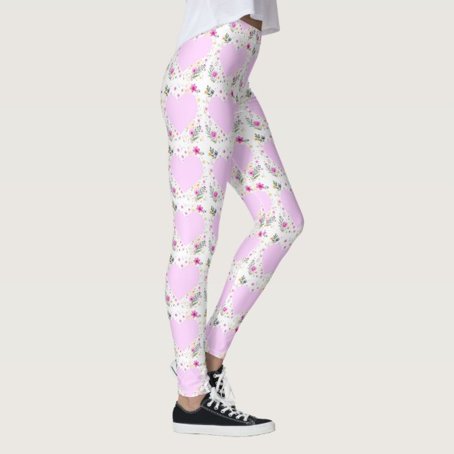 Women’s Valentine Heart & Flower Leggings (Derecha)