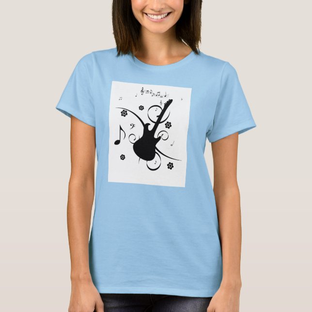 Women's Circle Top White Guitar and Music Notes (Anverso)