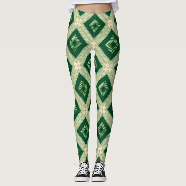 Women's Emerald Green Diamond Geometric Leggings (Anverso)