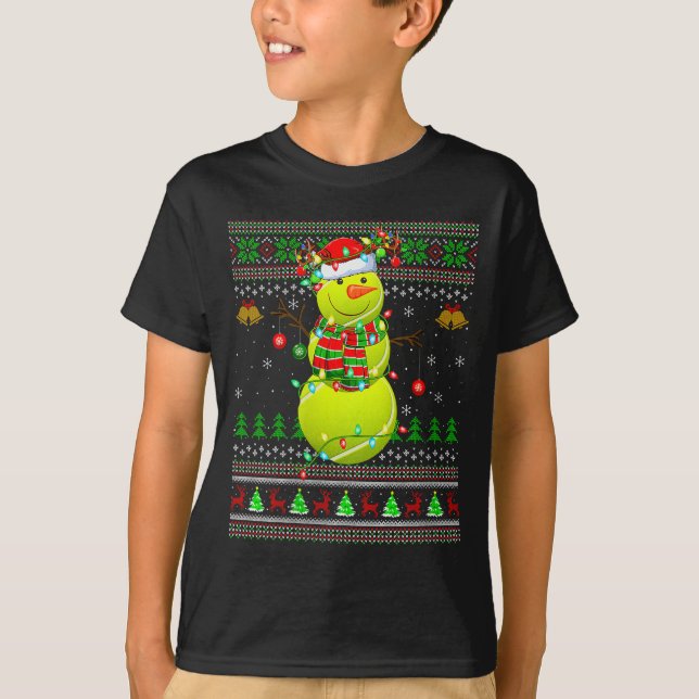 Womens Tennis Ball Snowman Ugly Christmas Sweaters (Anverso)