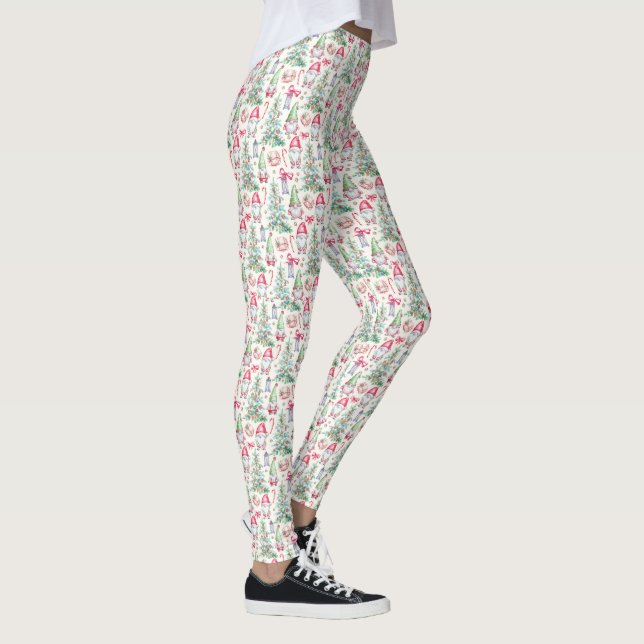  Women's Watercolor Christmas Gnomes Leggings  (Derecha)