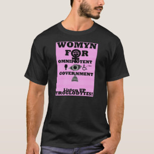 Womyn para la camiseta omnipotente del logotipo